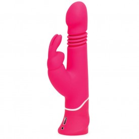 Розовый вибратор Thrusting Realistic Rechargeable Rabbit Vibrator с имитацией толчков - 22,8 см.